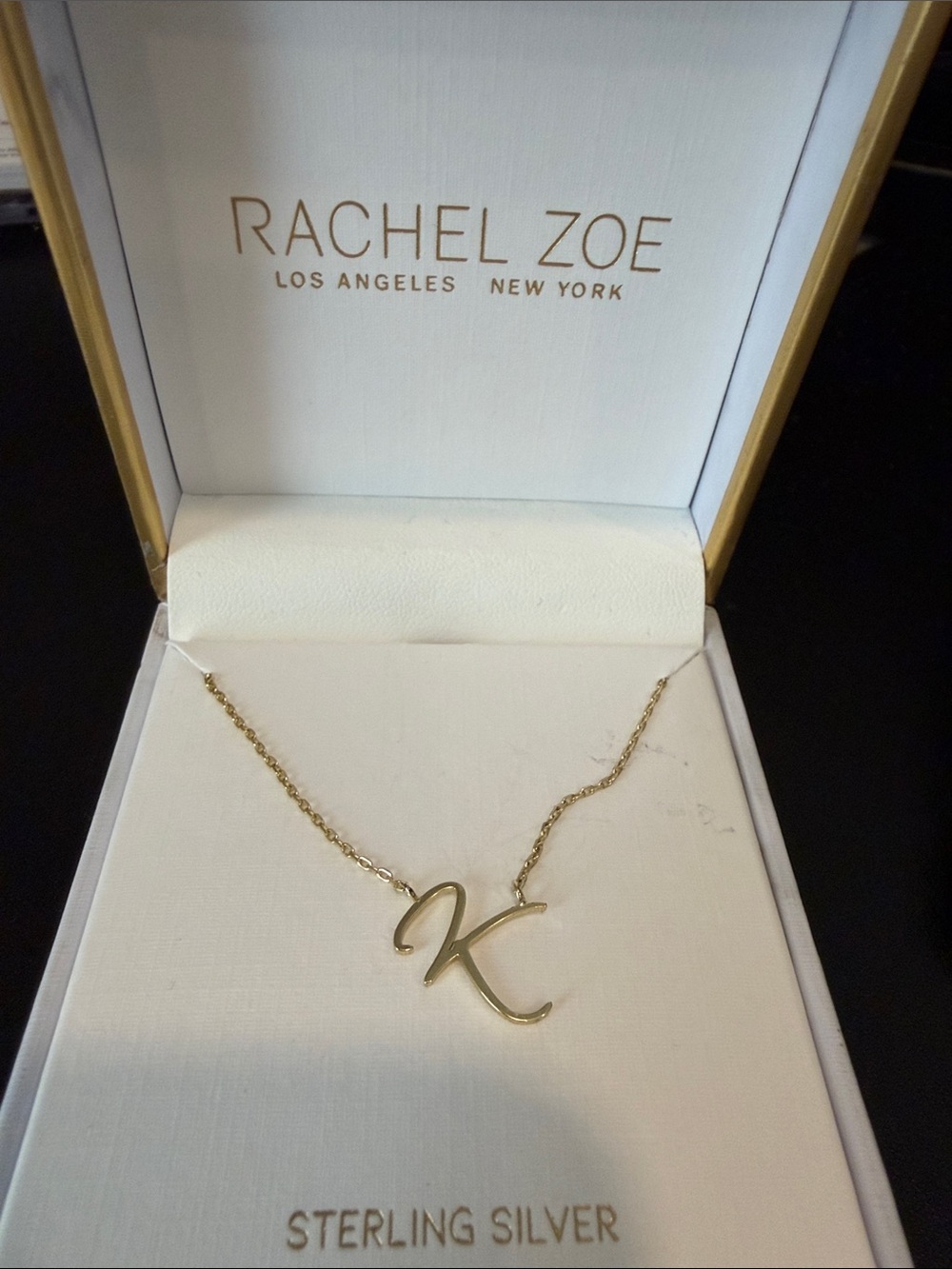 New in Box Rachel Zoe Gold Script K Initial Necklace